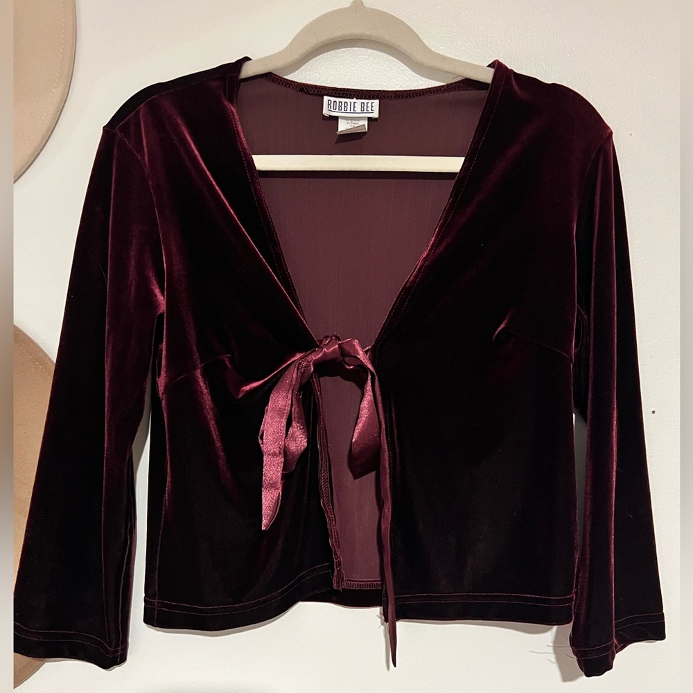 Robbie Bee Burgundy Velvet Tie-Front Top
